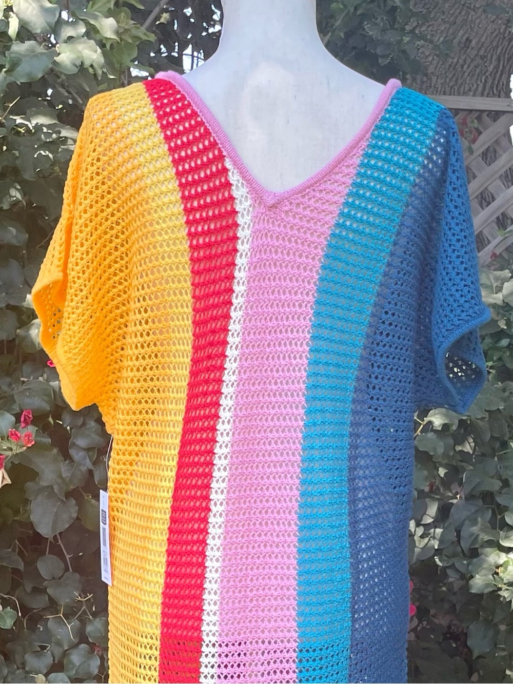 Crochet Swim Cover Up Robe Aubade Rainbow Knit SKYE Size Large - Picture 11 of 11